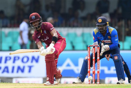 Shai Hope plays through the on-side during his 115 against Sri Lanka in the opening ODI yesterday.
