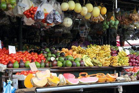 Fruit and Vegetable Stall at Bourda Market (Photo by Cynthia Nelson)