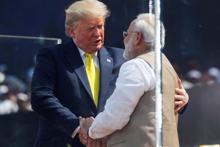 US President Donald Trump (left) with Indian Prime Minister Narendra Modi today. (Reuters photo)