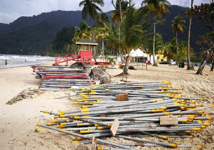 Scaffolding on the Sand: Maracas Bay yesterday morning.