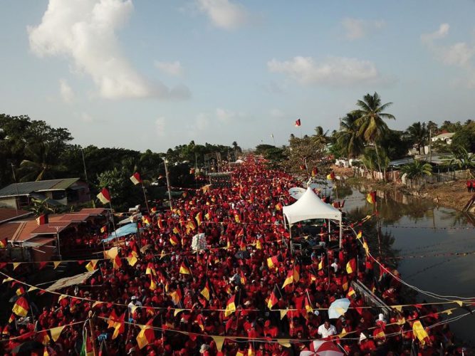 An overhead view of the crowd at the PPP’s Stewartville rally yesterday afternoon. (PPP photo)
