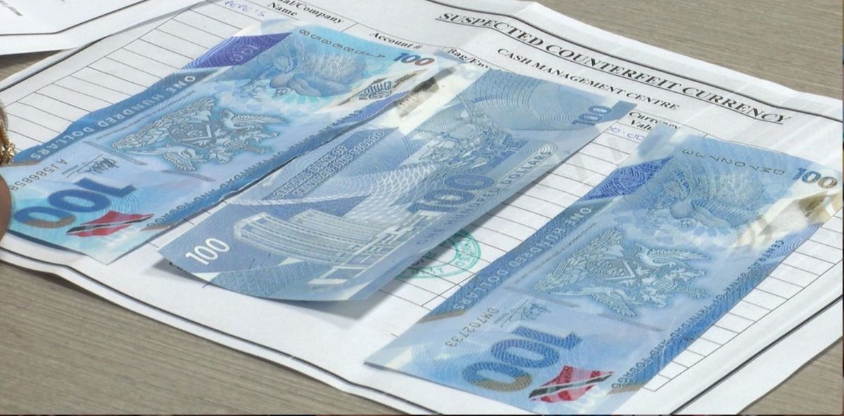 These three counterfeit $100 bills were seized by the Bankers’ Association of Trinidad and Tobago from customers across the country over the last two days.
