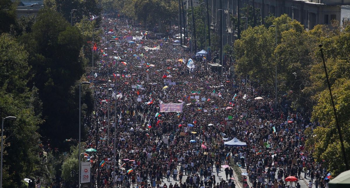 Women take part in a rally during the International Women’s Day in Santiago, Chile March 8, 2020. REUTERS/Lucas Alvarado