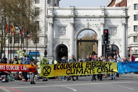 Supporters at an Extinction Rebellion protest
