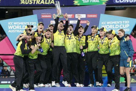 The Australian women’s team celebrates yet another World Cup triumph.
