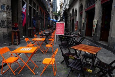 A view of empty restaurant tables amid the novel coronavirus disease (COVID-19) outbreak, in Rio de Janeiro, Brazil March 20, 2020. REUTERS/Pilar Olivares