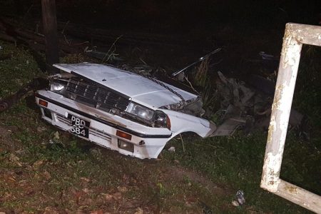 The car in which Chabdraban Ramroop and Seeta Bhagwandeen were killed.