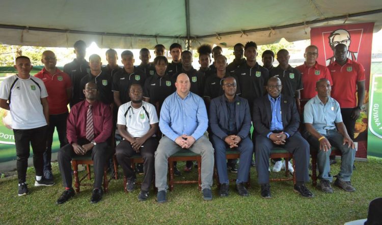 Flashback-The Golden Jaguars U20 Football Team posing for a photo opportunity on the lawns of the GFF Headquarters during the appreciation ceremony following their exploits at the 2020 CONCACAF Championship Qualifiers in Nicaragua