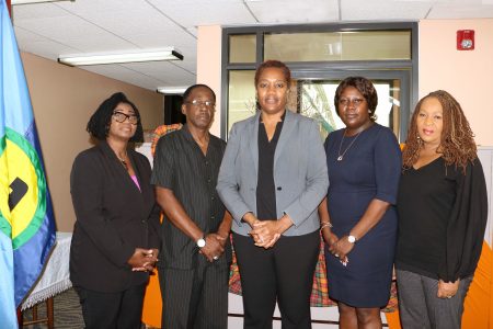 The Independent High-Level Mission (from left): Angela Taylor, Chief Electoral Officer, Barbados;  Anthony Boatswain, former Finance Minister, Grenada;  Francine Baron, Chair of the Team and former Attorney General and Foreign Minister, Dominica;  Fern Nacis-Scope, Chief Elections Officer, Trinidad and Tobago; Cynthia Barrow-Giles, Senior Lecturer, Department of Government, UWI. (CARICOM photo)