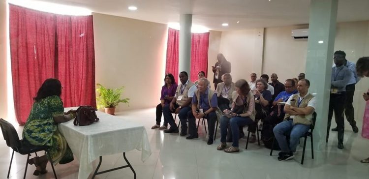 Karen Cummings meeting with some members of the foreign observer teams. Owen Arthur is seated third from left. (Photo take from Frank Anthony’s Facebook page)