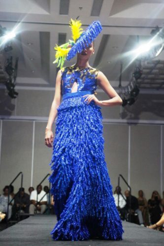 A model displaying a Wanza Designer piece at the last Strut Show.
