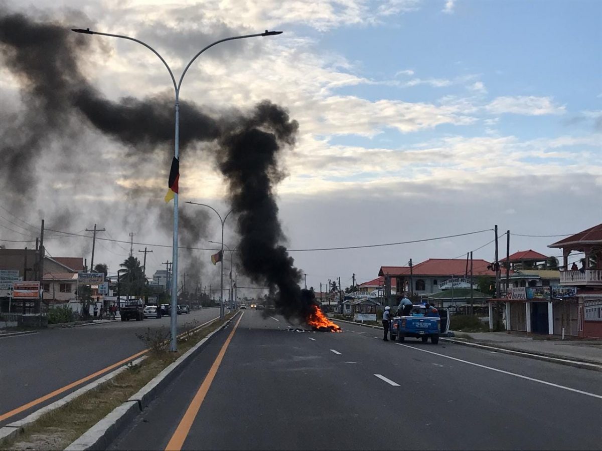 Residents of Mon Repos are burning tires along the East Coast Demerara public Road as protest continues