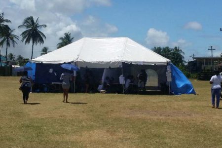 One of the Tents erected for voting at the Paradise Playfield on the East Coast of Demerara