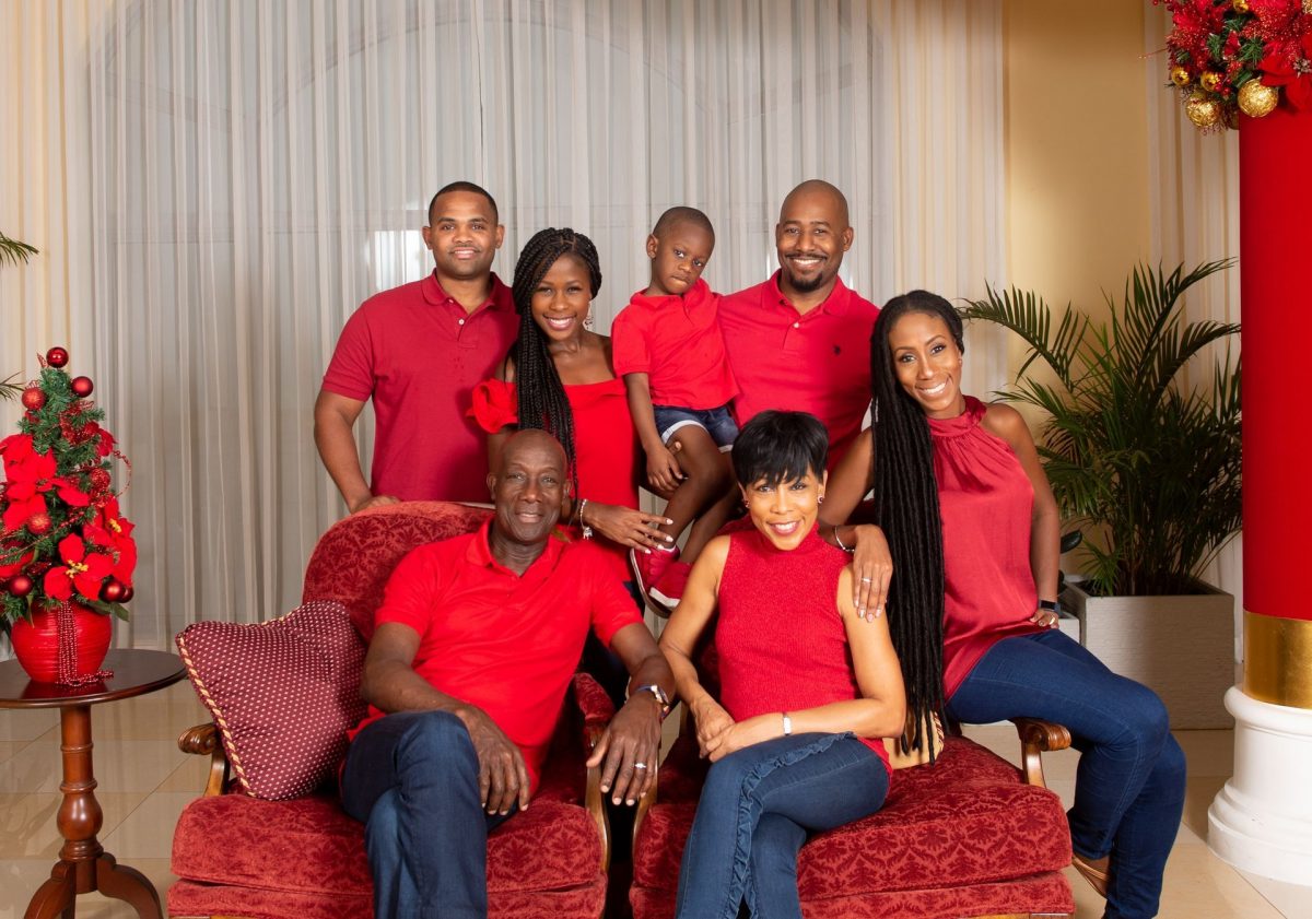 In this 2018 file photo, Prime Minister Dr Keith Rowley and his wife Sharon pose for a Christmas portrait with their daughters Dr Sonel Rowley-Stewart, 2nd right, and Tonya Rowley-Cuffy, right, sons-in-law Stephan Stewart and Kareem Cuffy and grandson Lucas Rowley-Cuffy.