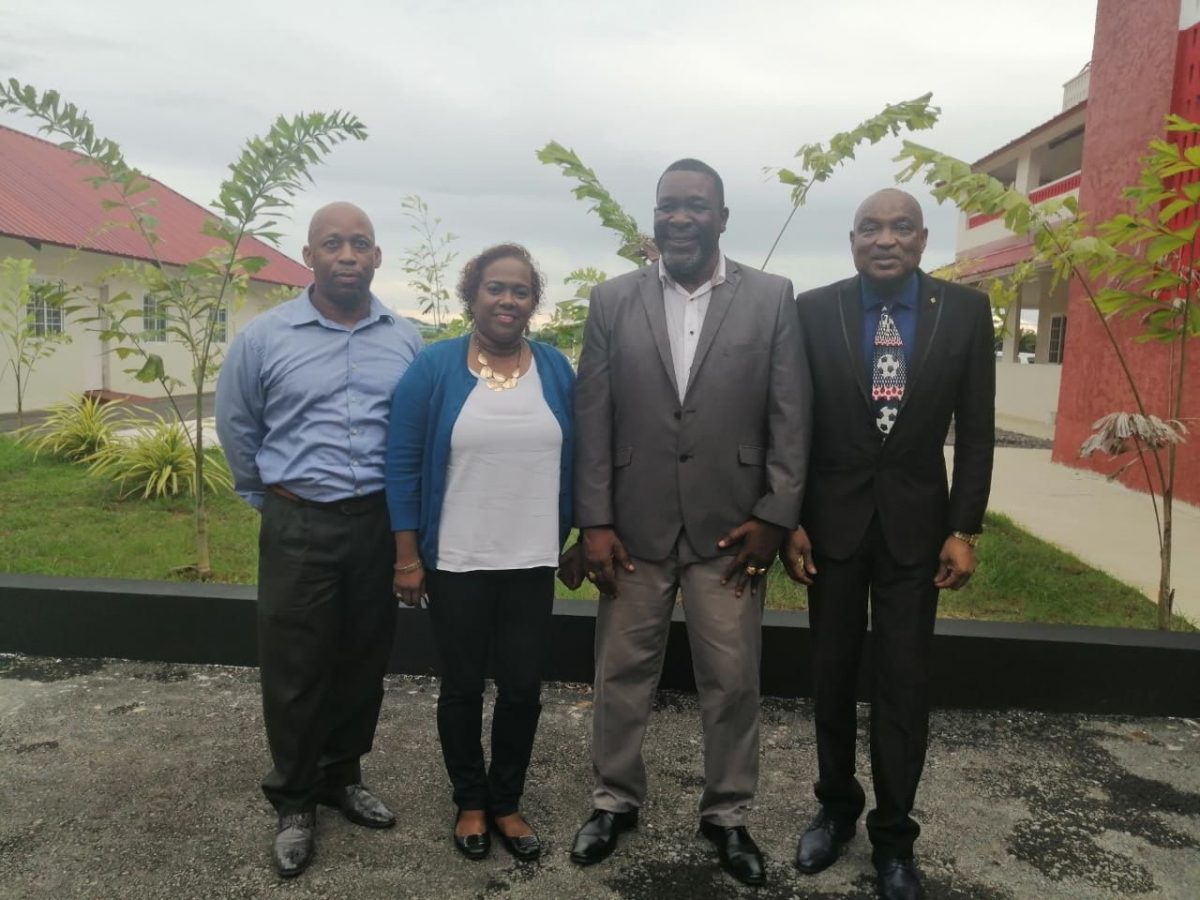  Former T&T Football Association president William Wallace, second from right, and former vice presidents Clynt Taylor, left, Susan Joseph-Warrick and Joseph ‘Sam’ Phillip outside the Home of Football in Couva following their annual general meeting on November 24 last year.
