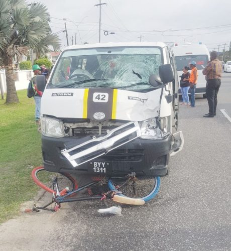 The minibus which struck Rudy Nurse along with the bicycle he was riding. 