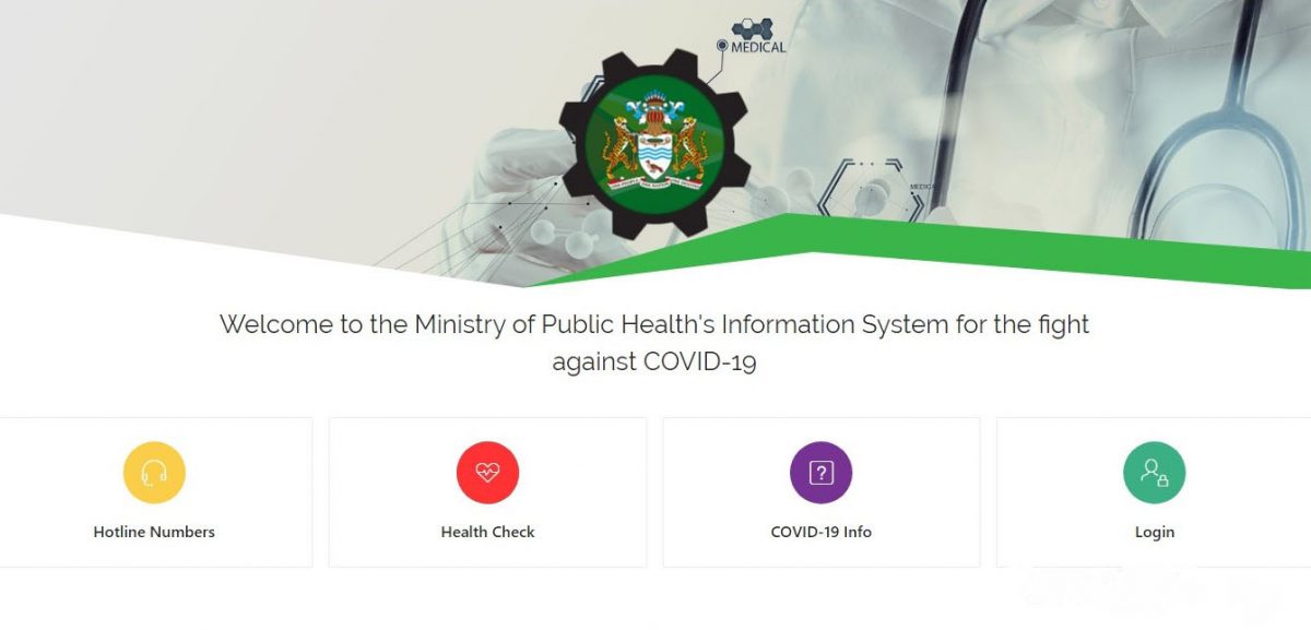A screenshot of the online application’s interface that can be accessed at www.covid19.health.gov.gy  