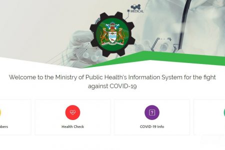 A screenshot of the online application’s interface that can be accessed at www.covid19.health.gov.gy  