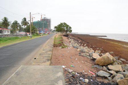 The seawall near the Pegasus Hotel was empty whereas on Easter Monday it is usually packed to capacity.  (Photo by Orlando Charles) 