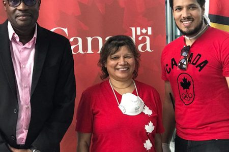 Minister of Public Infrastructure, David Patterson (left), Canadian High Commissioner, Lillian Chatterjee (centre) and Ray Fankhauser, a representative of the Canadian High Commission
