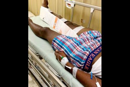 A 16-year-old boy lies in a hospital days after sustaining a leg break from Jamaica Defence Force soldiers during an altercation in Majesty Gardens on Sunday, April 26.