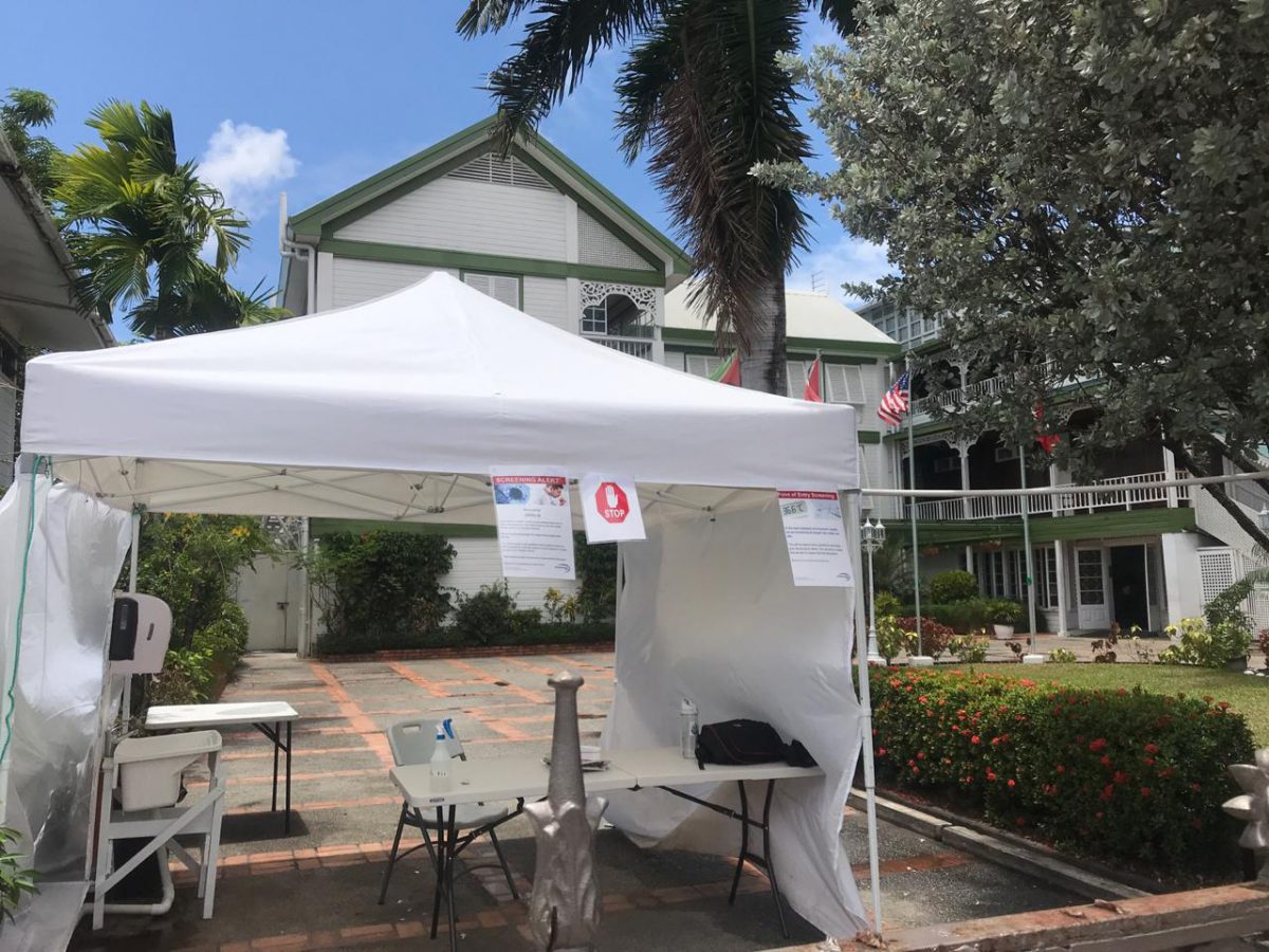 A screening booth set up at the entrance of the Cara Lodge hotel