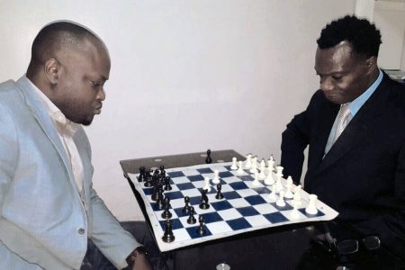 Frankie Farley, right defeated James Bond for the post of Guyana Chess Federation president.
