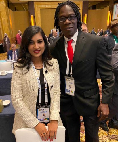 Chess Federation president Frankie Farley and FIDE Ethics Committee member Yolander Parsaud at a recent FIDE Congress in Dubai.
