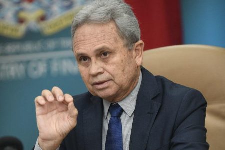 ‘$3.5b shortfall’: Finance Minister Colm Imbert speaks to the media yesterday at the Eric Williams Financial Complex, Port of Spain, to update the nation on the current financial situation.