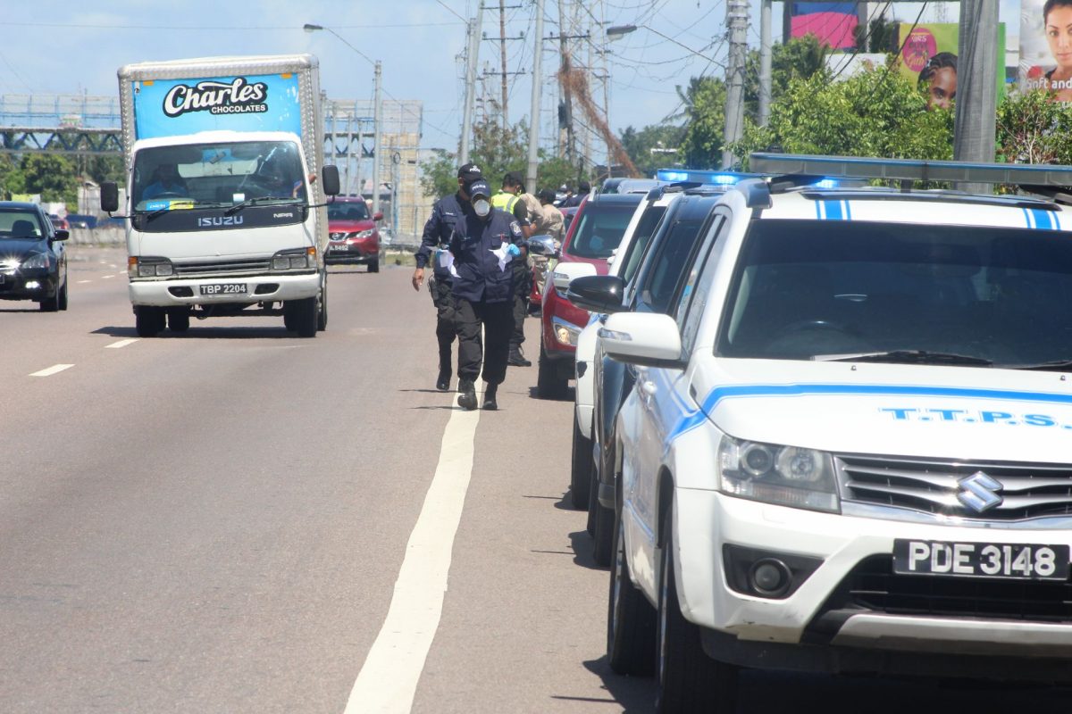 Police officers at a road block on the Churchill-Roosevelt Highway on April 23.