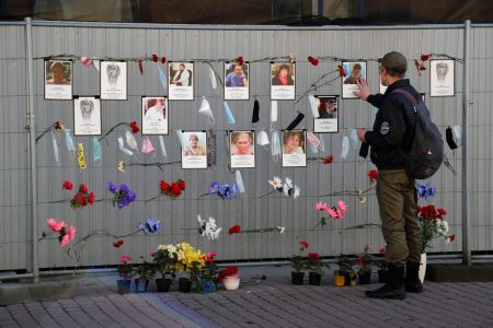 A man visits a makeshift memorial for medics, who reportedly died in Saint Petersburg and Leningrad Region in the times of the coronavirus disease (COVID-19) outbreak, in central Saint Petersburg, Russia May 9, 2020. REUTERS/Anton Vaganov
