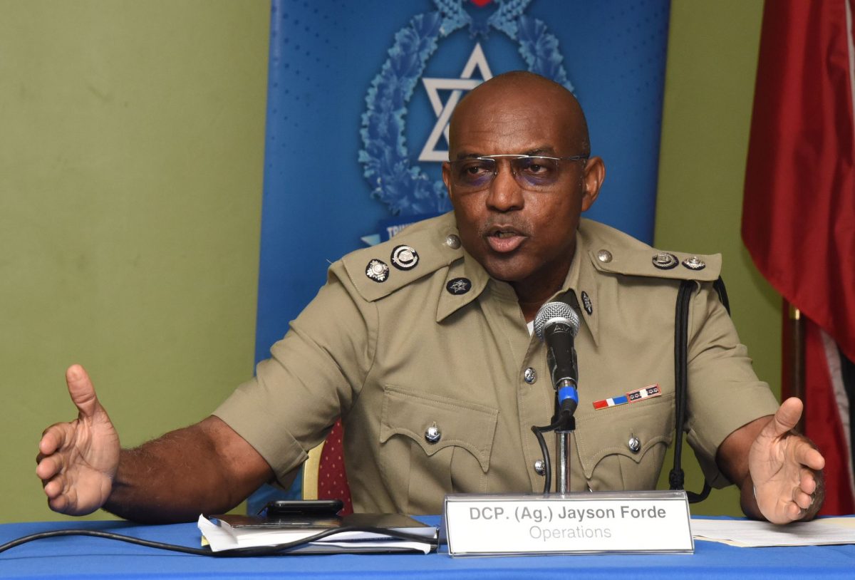 DCP Jayson Forde addresses the media during yesterday’s TTPS briefing at the Police Administration Building