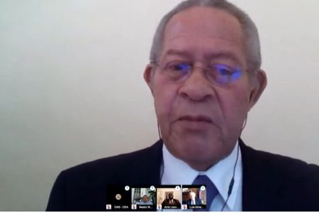 Bruce Golding in the virtual meeting today