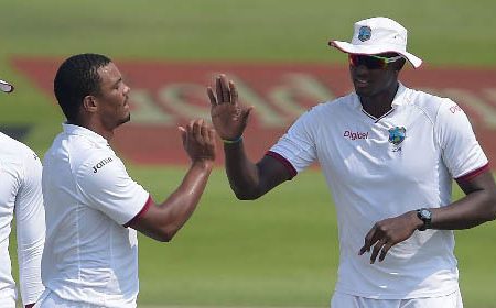 Captain Jason Holder (right) is thrilled by the return of Shannon Gabriel