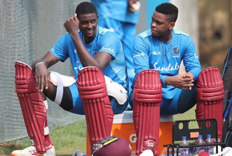 West Indies test skipper Jason Holder, seen above with Guyana’s Shimron Hetmyer and a number of other Barbadian players have commenced training in preparation for the upcoming tour of England, the Cricket West Indies website reported yesterday.
