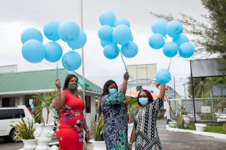 Celebrating nurses: Employees of the Ministry of Public Health celebrating nurses’ day yesterday. (Ministry of Public Health photo)