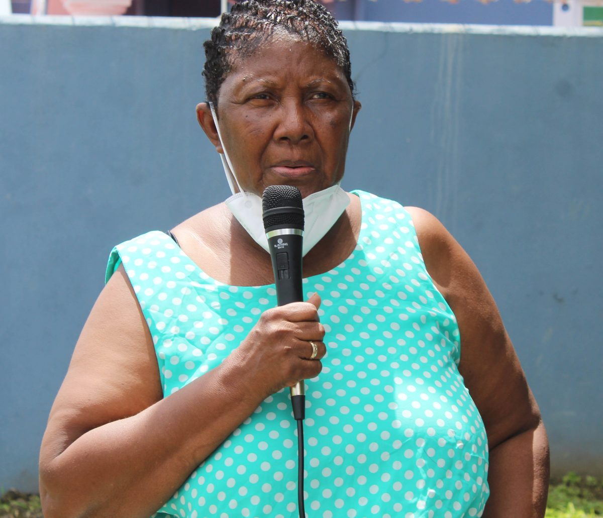 Barbara Pilgrim speaking to the protesters