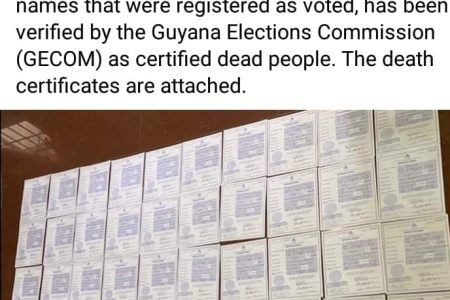 Claimed certificates of death for persons who allegedly voted. 