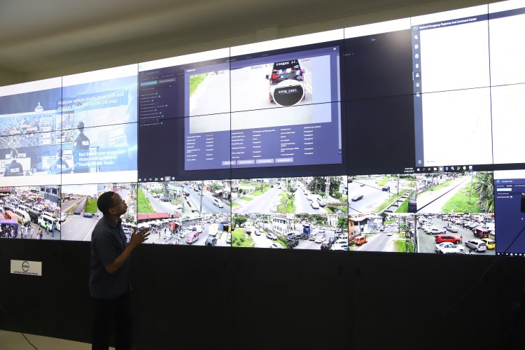 Deputy Head of the National Data Management Authority Francis Simmons demonstrating how the licence plate location history search system component of the CCTV surveillance system works during a tour of the facility, which is situated aback of the Arthur Chung Conference Centre, at Liliendaal. (SN file photo)