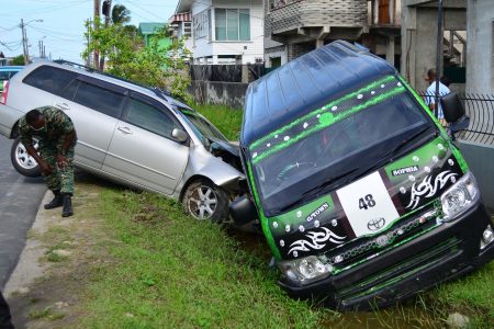 An accident occurred minutes after 4 pm yesterday at the corner of Duncan and Sheriff streets. The vehicles involved were a Georgetown/Sophia route bus BXX 7683 and a Fielder wagon PPP 983. According to Guyana Police Force PRO, Jairam Ramlakhan there was no fatality or severe injury.