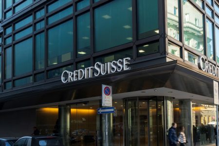 Milan, Italy. January 2, 2019. The headquarters of the Credit Suisse branch in Milan, Italy...