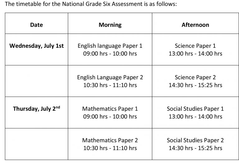 Education ministry releases Grade Six exams timetable - Stabroek News