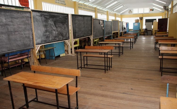 Furniture set up with enough space for students to maintain social distancing at the auditorium in St Margaret’s Primary school (Ministry of Education Photo)
