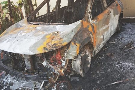 The remains of the torched vehicle belonging to Travis Chase