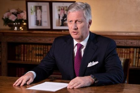 Belgium's King Philippe addresses Belgian citizens on the coronavirus?disease (COVID-19) crisis during a televised statement in Brussels, Belgium, March 16, 2020. Benoit Doppagne/Pool via REUTERS