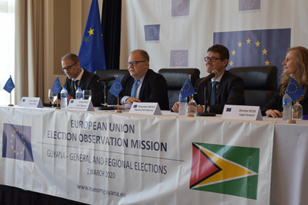 Members of the EU EOM at a press conference in Guyana