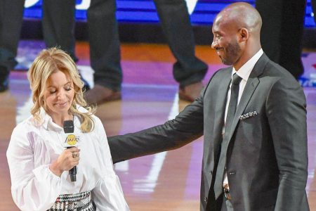 Jeanie Buss and the late Kobe Bryant.
