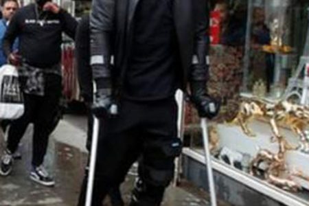 Anthony Joshua was also seen using crutches
