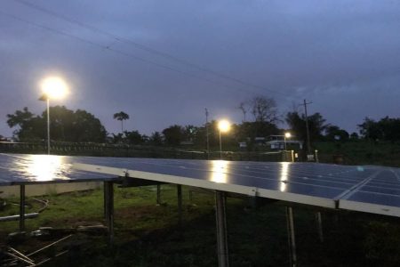 Perimeter lights powered by the Mabaruma Solar Farm (Photo courtesy of Guyana Energy Agency)