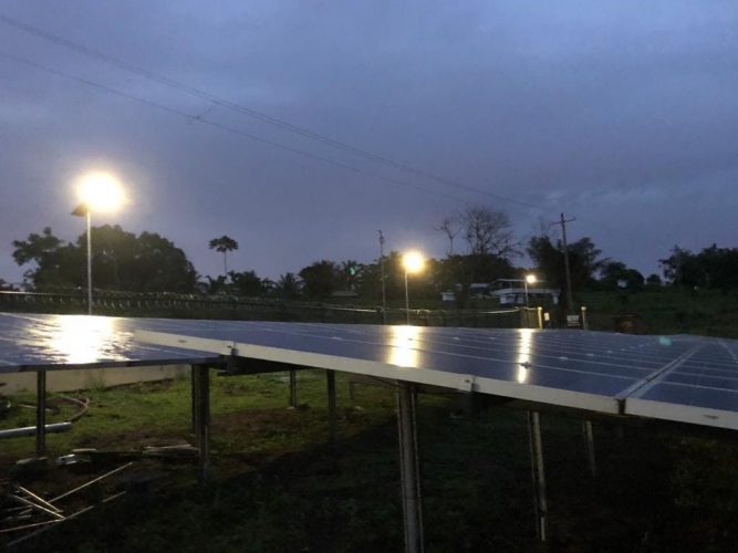 Perimeter lights powered by the Mabaruma Solar Farm (Photo courtesy of Guyana Energy Agency)